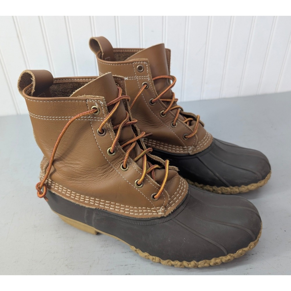 LL Bean Waterproof Leather Duck Bean Boots Mens‎ 9 Womens 10 Brown Made in Maine
